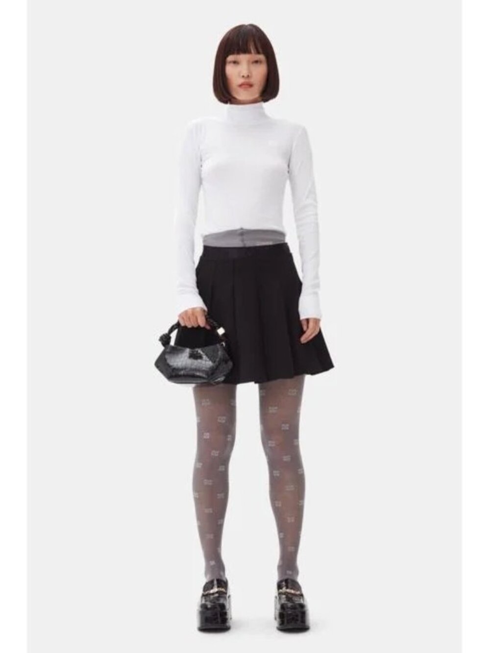 Ganni Light Twill Pleated Mini Skirt in Black NWT